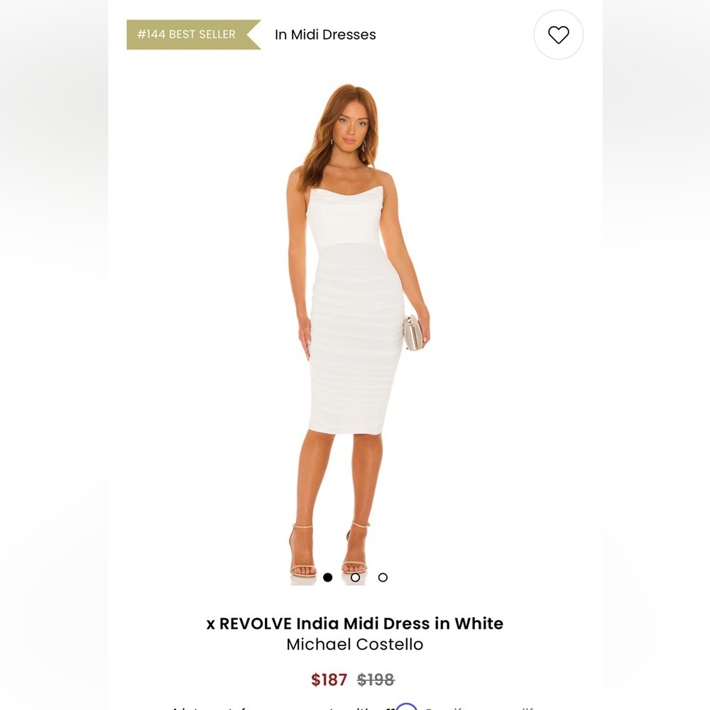 Michael Costello x REVOLVE India Midi Ruched Strapless Dress in White Sz. M - Picture 5 of 14